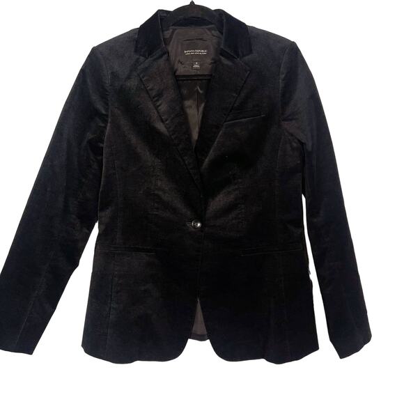 Banana Republic Womens Size 4 Black Velvet Long and Lean Blazer Single Button - Picture 1 of 14